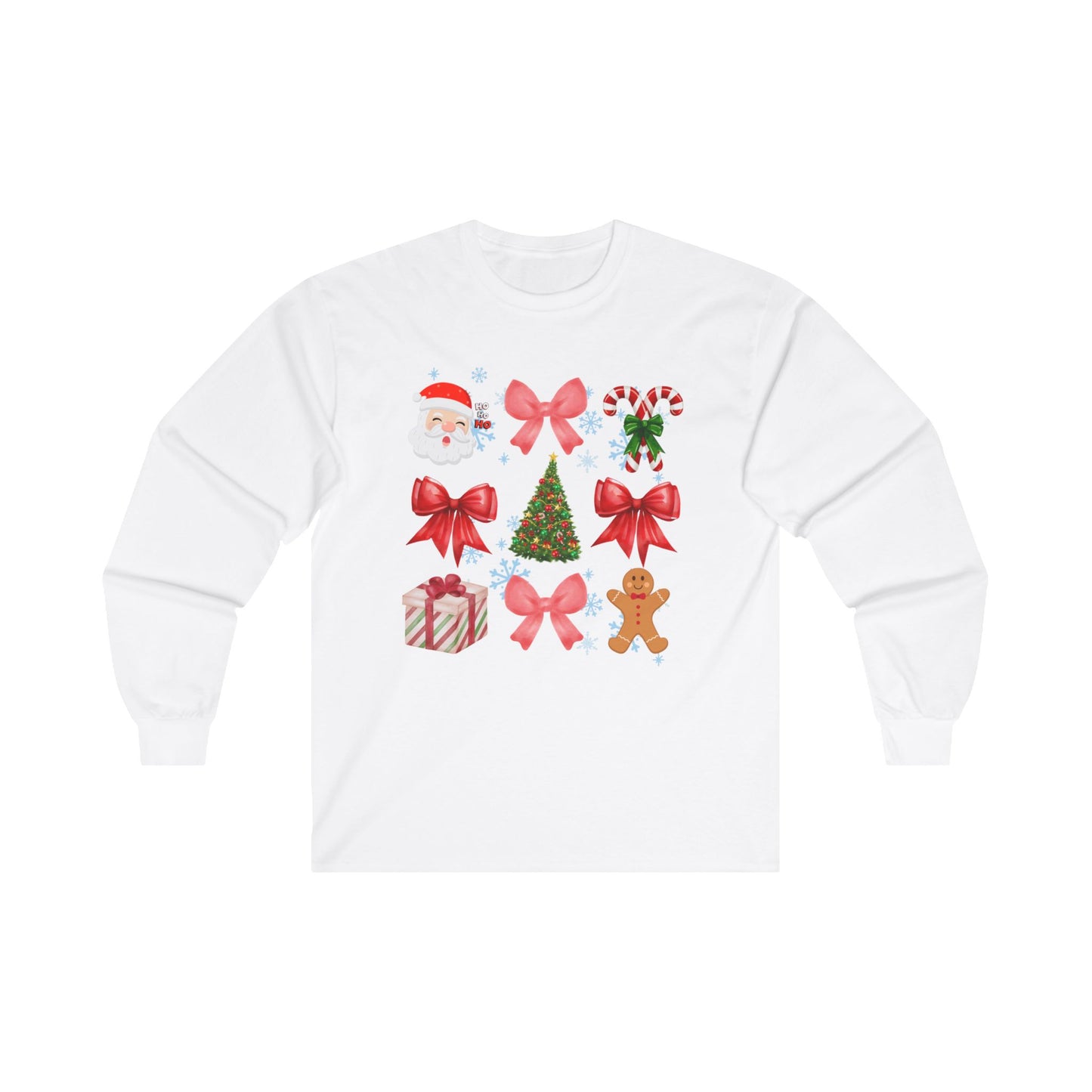 Festive Santa and Bow Long Sleeve Tee