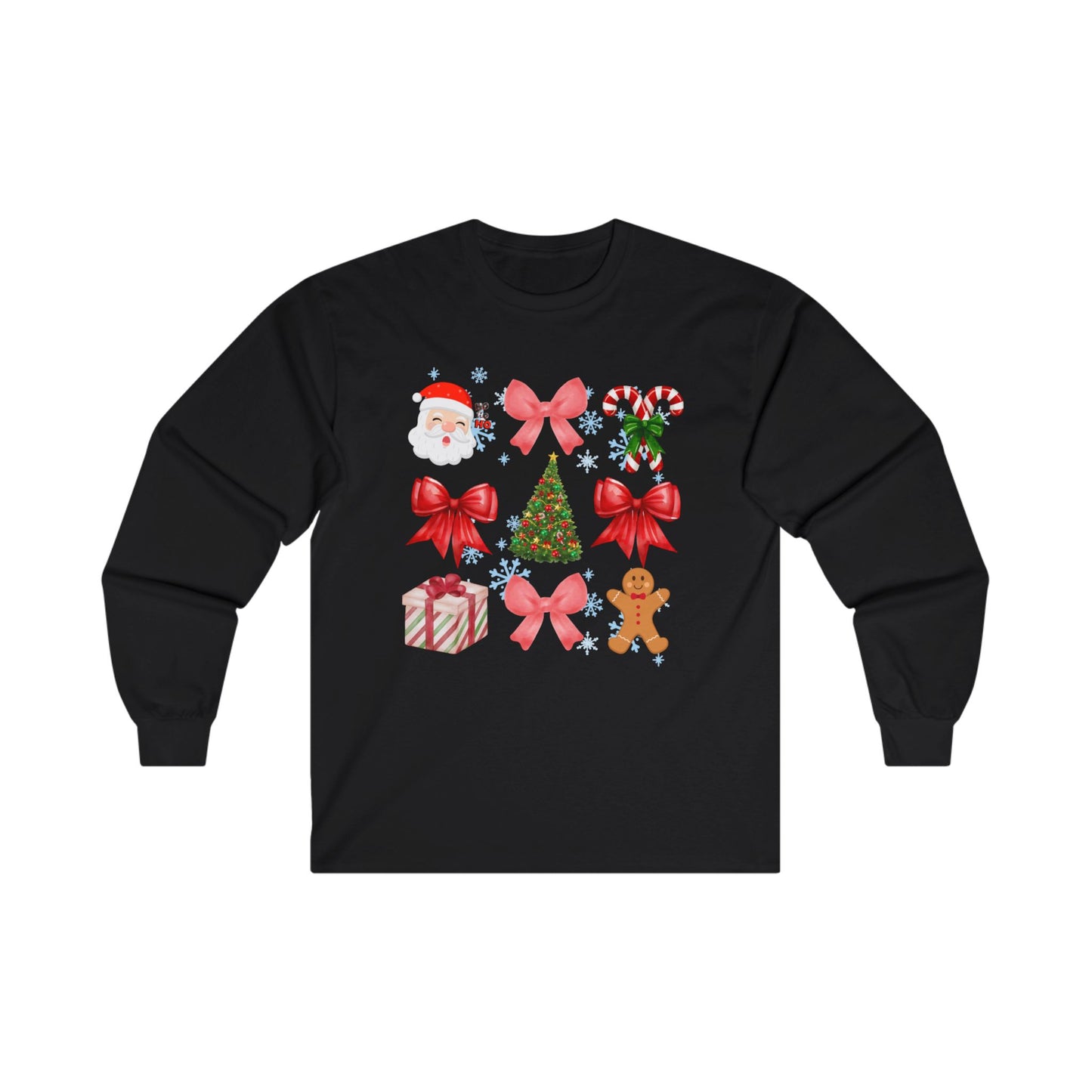 Festive Santa and Bow Long Sleeve Tee