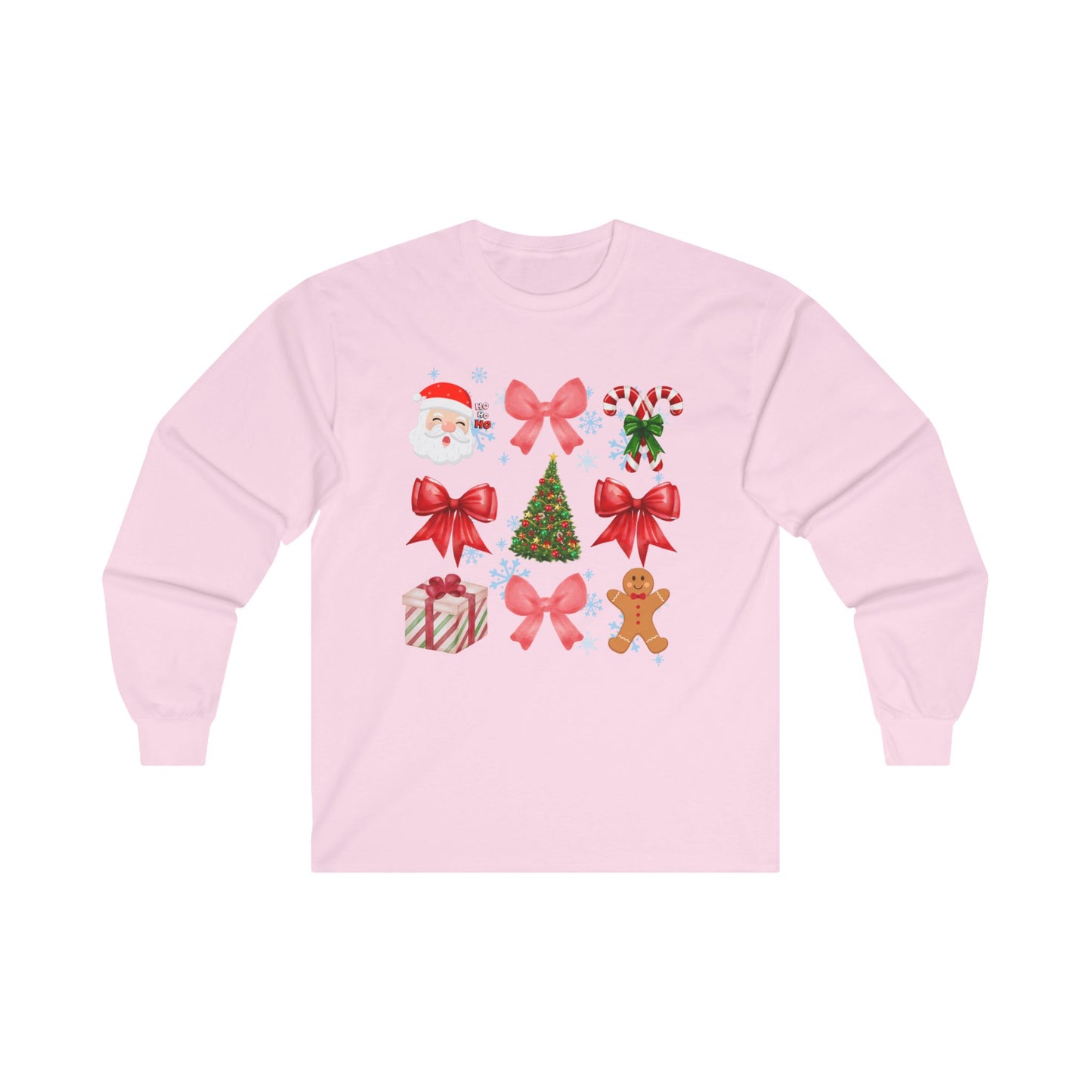 Festive Santa and Bow Long Sleeve Tee